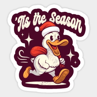 'TIS THE SEASON RETRO CARTOON DUCK CHRISTMAS Sticker